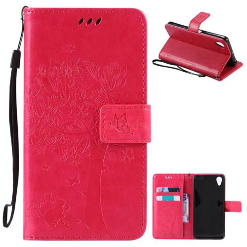 Embossing Butterfly Tree Leather Wallet Case for Sony Xperia X Performance - Rose