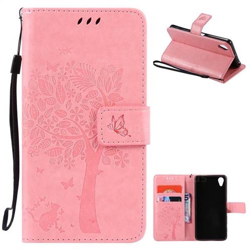 Embossing Butterfly Tree Leather Wallet Case for Sony Xperia X Performance - Pink