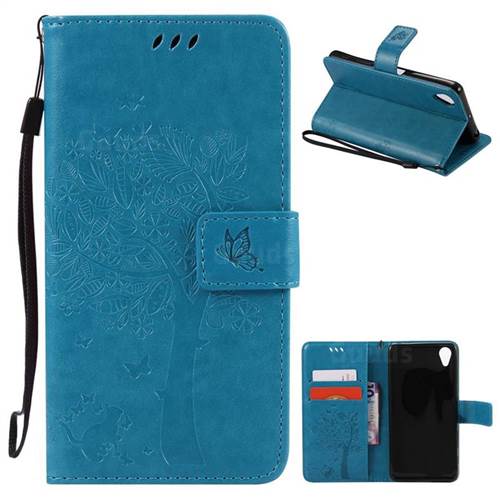 Embossing Butterfly Tree Leather Wallet Case for Sony Xperia X Performance - Blue