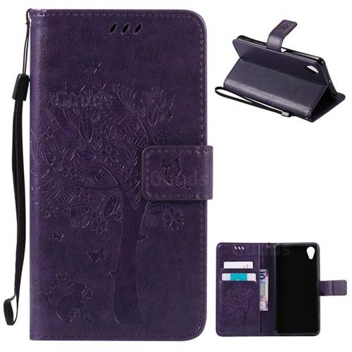 Embossing Butterfly Tree Leather Wallet Case for Sony Xperia X Performance - Purple