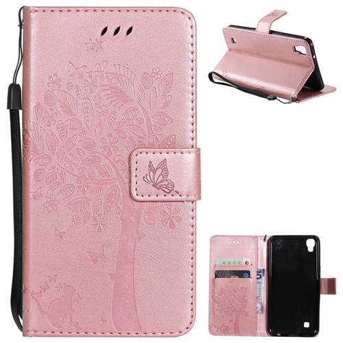 Embossing Butterfly Tree Leather Wallet Case for Sony Xperia X Performance - Rose Pink