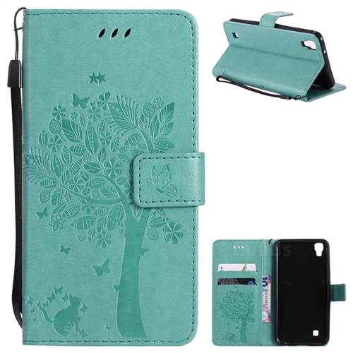 Embossing Butterfly Tree Leather Wallet Case for Sony Xperia X Performance - Cyan