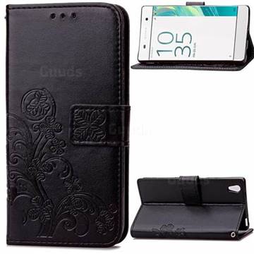 Embossing Imprint Four-Leaf Clover Leather Wallet Case for Sony Xperia X Performance - Black