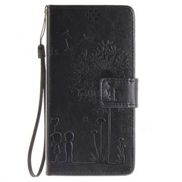 Embossing Couple Dandelion Leather Wallet Case for Sony Xperia X Performance - Black