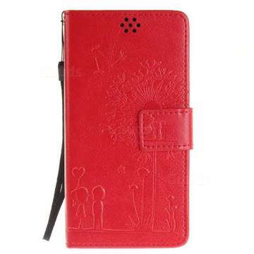 Embossing Couple Dandelion Leather Wallet Case for Sony Xperia X Performance - Red