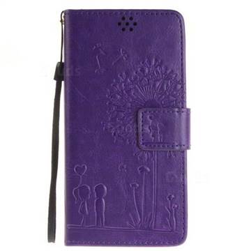 Embossing Couple Dandelion Leather Wallet Case for Sony Xperia X Performance - Purple