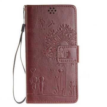 Embossing Couple Dandelion Leather Wallet Case for Sony Xperia X Performance - Coffee