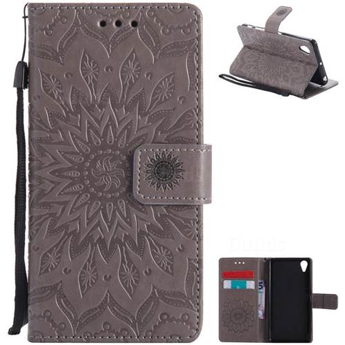 Embossing Sunflower Leather Wallet Case for Sony Xperia X Performance - Gray