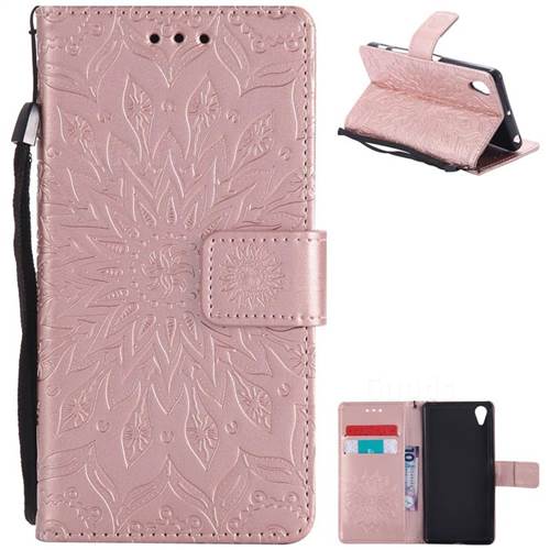 Embossing Sunflower Leather Wallet Case for Sony Xperia X Performance - Rose Gold