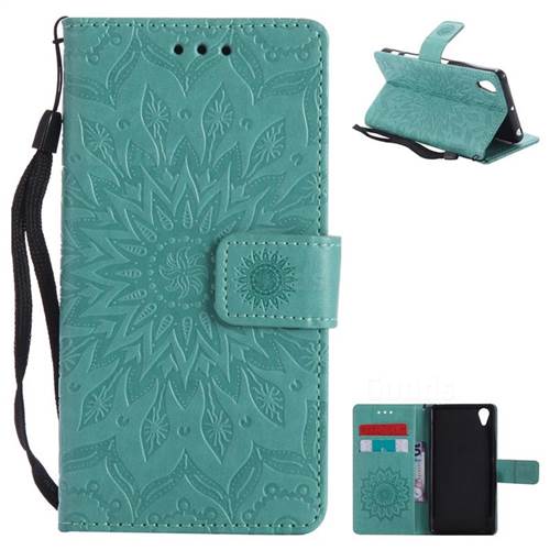 Embossing Sunflower Leather Wallet Case for Sony Xperia X Performance - Green