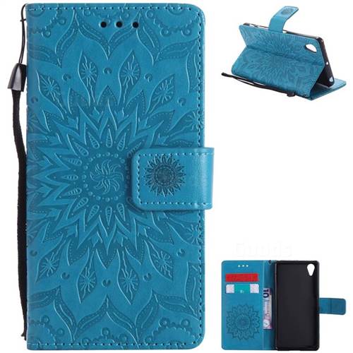 Embossing Sunflower Leather Wallet Case for Sony Xperia X Performance - Blue