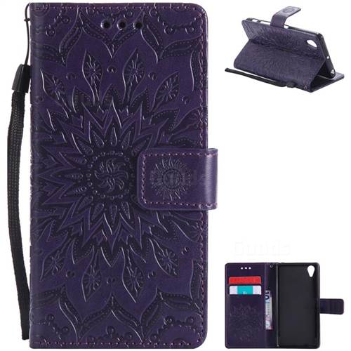 Embossing Sunflower Leather Wallet Case for Sony Xperia X Performance - Purple