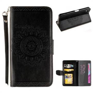 Embossed Datura Flower PU Leather Wallet Case for Sony Xperia X Performance - Black