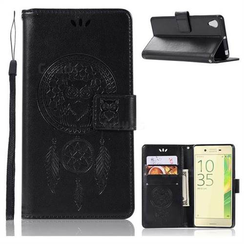 Intricate Embossing Owl Campanula Leather Wallet Case for Sony Xperia X Performance - Black