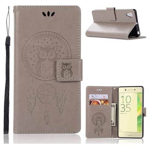 Intricate Embossing Owl Campanula Leather Wallet Case for Sony Xperia X Performance - Grey