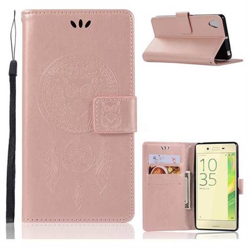 Intricate Embossing Owl Campanula Leather Wallet Case for Sony Xperia X Performance - Rose Gold