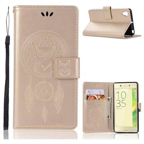 Intricate Embossing Owl Campanula Leather Wallet Case for Sony Xperia X Performance - Champagne