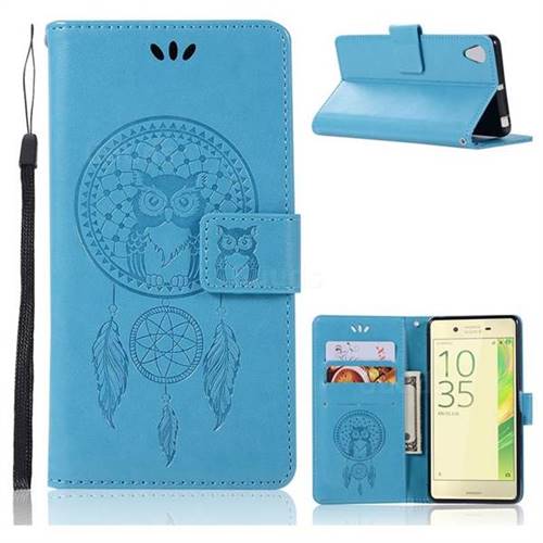 Intricate Embossing Owl Campanula Leather Wallet Case for Sony Xperia X Performance - Blue
