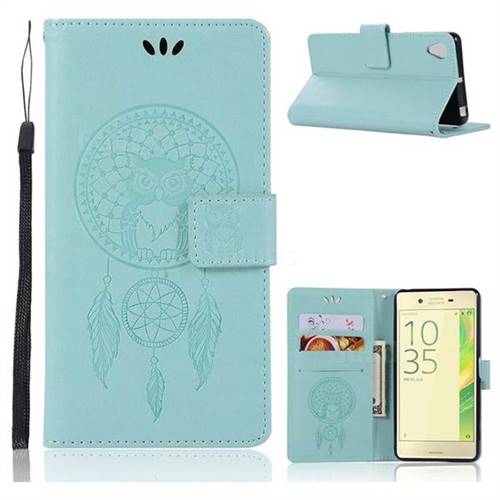 Intricate Embossing Owl Campanula Leather Wallet Case for Sony Xperia X Performance - Green
