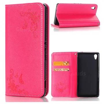 Intricate Embossing Slim Butterfly Rose Leather Holster Case for Sony Xperia X Performance - Red