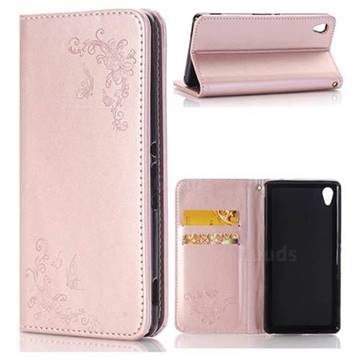 Intricate Embossing Slim Butterfly Rose Leather Holster Case for Sony Xperia X Performance - Rose Gold