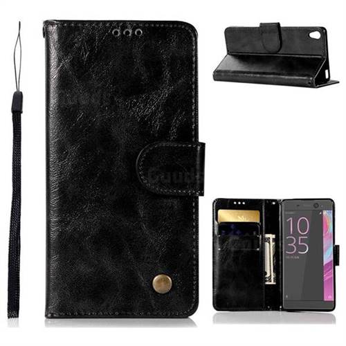 Luxury Retro Leather Wallet Case for Sony Xperia X Performance - Black