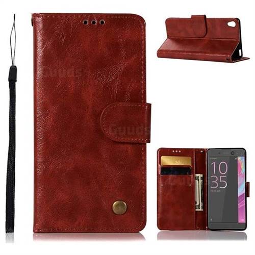 Luxury Retro Leather Wallet Case for Sony Xperia X Performance - Wine Red
