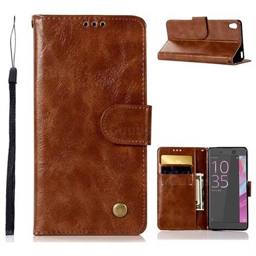 Luxury Retro Leather Wallet Case for Sony Xperia X Performance - Brown