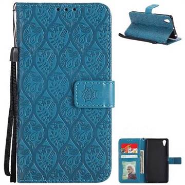 Intricate Embossing Rattan Flower Leather Wallet Case for Sony Xperia X Performance - Blue