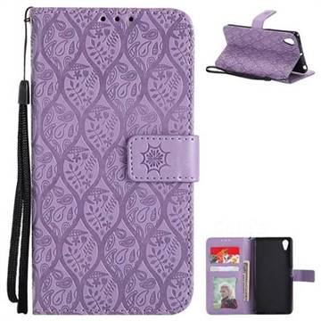 Intricate Embossing Rattan Flower Leather Wallet Case for Sony Xperia X Performance - Purple