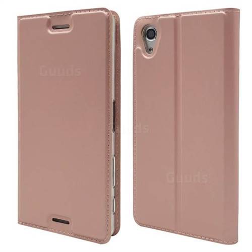 Ultra Slim Card Magnetic Automatic Suction Leather Wallet Case for Sony Xperia X Performance - Rose Gold