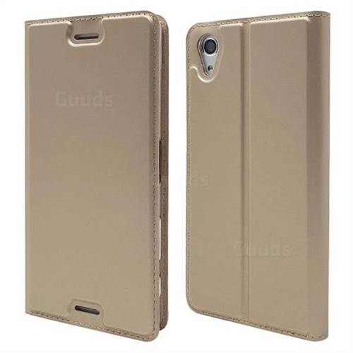 Ultra Slim Card Magnetic Automatic Suction Leather Wallet Case for Sony Xperia X Performance - Champagne