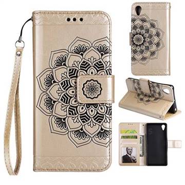 Embossing Half Mandala Flower Leather Wallet Case for Sony Xperia X Performance - Golden