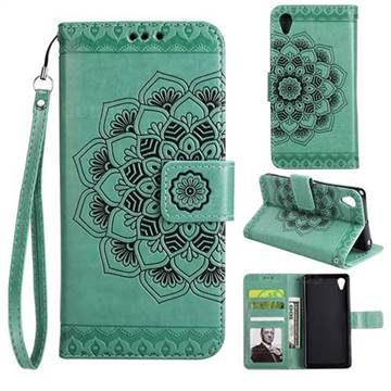 Embossing Half Mandala Flower Leather Wallet Case for Sony Xperia X Performance - Mint Green
