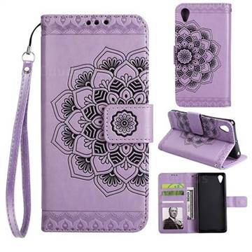 Embossing Half Mandala Flower Leather Wallet Case for Sony Xperia X Performance - Purple