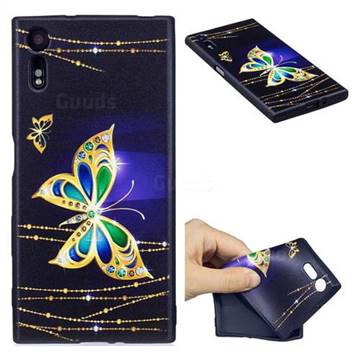Golden Shining Butterfly 3D Embossed Relief Black Soft Back Cover for Sony Xperia XZ