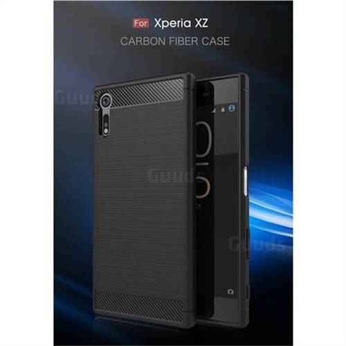 Luxury Carbon Fiber Brushed Wire Drawing Silicone TPU Back Cover for Sony Xperia XZ (Black)