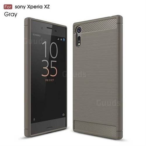 Luxury Carbon Fiber Brushed Wire Drawing Silicone TPU Back Cover for Sony Xperia XZ (Gray)