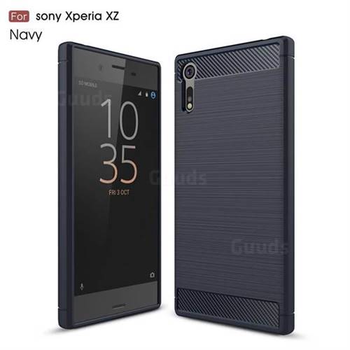 Luxury Carbon Fiber Brushed Wire Drawing Silicone TPU Back Cover for Sony Xperia XZ (Navy)