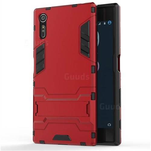 Armor Premium Tactical Grip Kickstand Shockproof Dual Layer Rugged Hard Cover for Sony Xperia XZ XZs - Wine Red