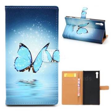Sea Blue Butterfly Leather Wallet Case for Sony Xperia XZ / XZ Dual