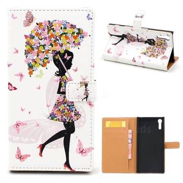 Flower Umbrella Girl Leather Wallet Case for Sony Xperia XZ / XZ Dual