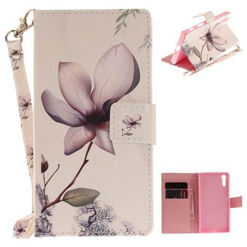 Magnolia Flower Hand Strap Leather Wallet Case for Sony Xperia XZ