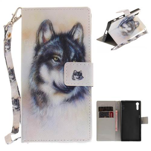 Snow Wolf Hand Strap Leather Wallet Case for Sony Xperia XZ