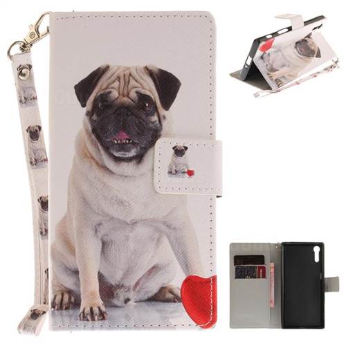 Pug Dog Hand Strap Leather Wallet Case for Sony Xperia XZ