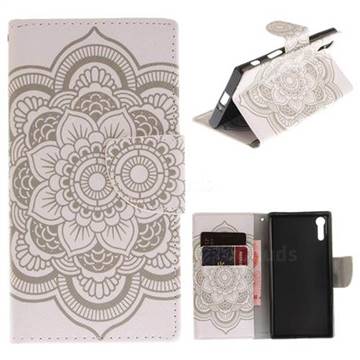 White Flowers PU Leather Wallet Case for Sony Xperia XZ