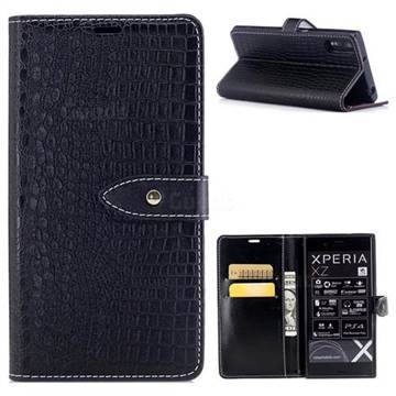 Luxury Retro Crocodile PU Leather Wallet Case for Sony Xperia XZ - Black