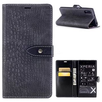 Luxury Retro Crocodile PU Leather Wallet Case for Sony Xperia XZ - Dark Gray