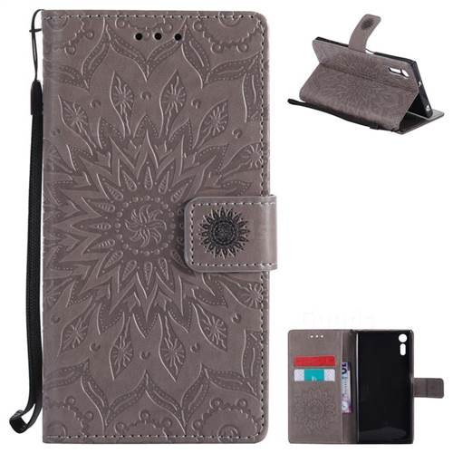 Embossing Sunflower Leather Wallet Case for Sony Xperia XZ - Gray