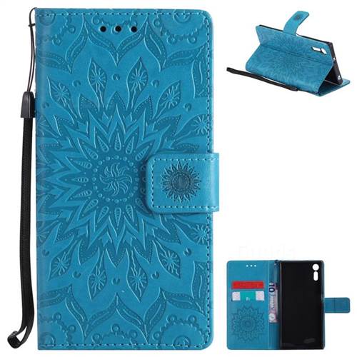 Embossing Sunflower Leather Wallet Case for Sony Xperia XZ - Blue